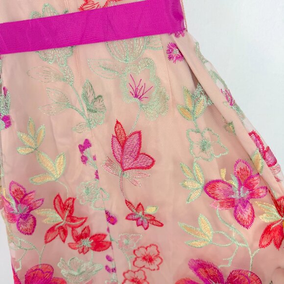 Eliza J Embroidered Sheath Dress Floral V-Neck Sleeveless Pink Size 6 EUC - Picture 13 of 16